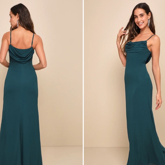 Lulu Captivated Emerald Green Cowl Neck Maxi Dress - Picture 1 of 6